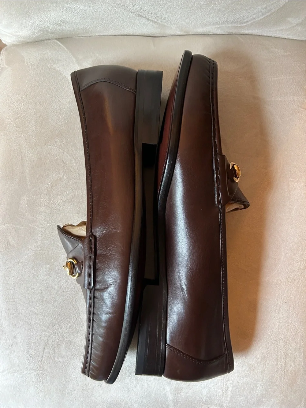 Cole Haan Dark Brown Leather Bit Loafers with Gold Hardware